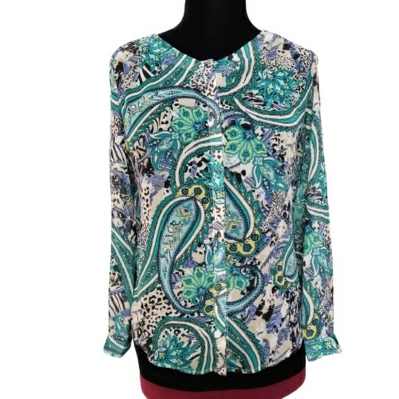 Milano Tops - Milano Paisley Multi Hidden Button Vibrant Top Small Y2K Career Corpcore Office